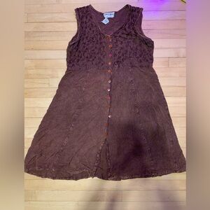 Sleeveless Brown Button-Down hippy festival Dress